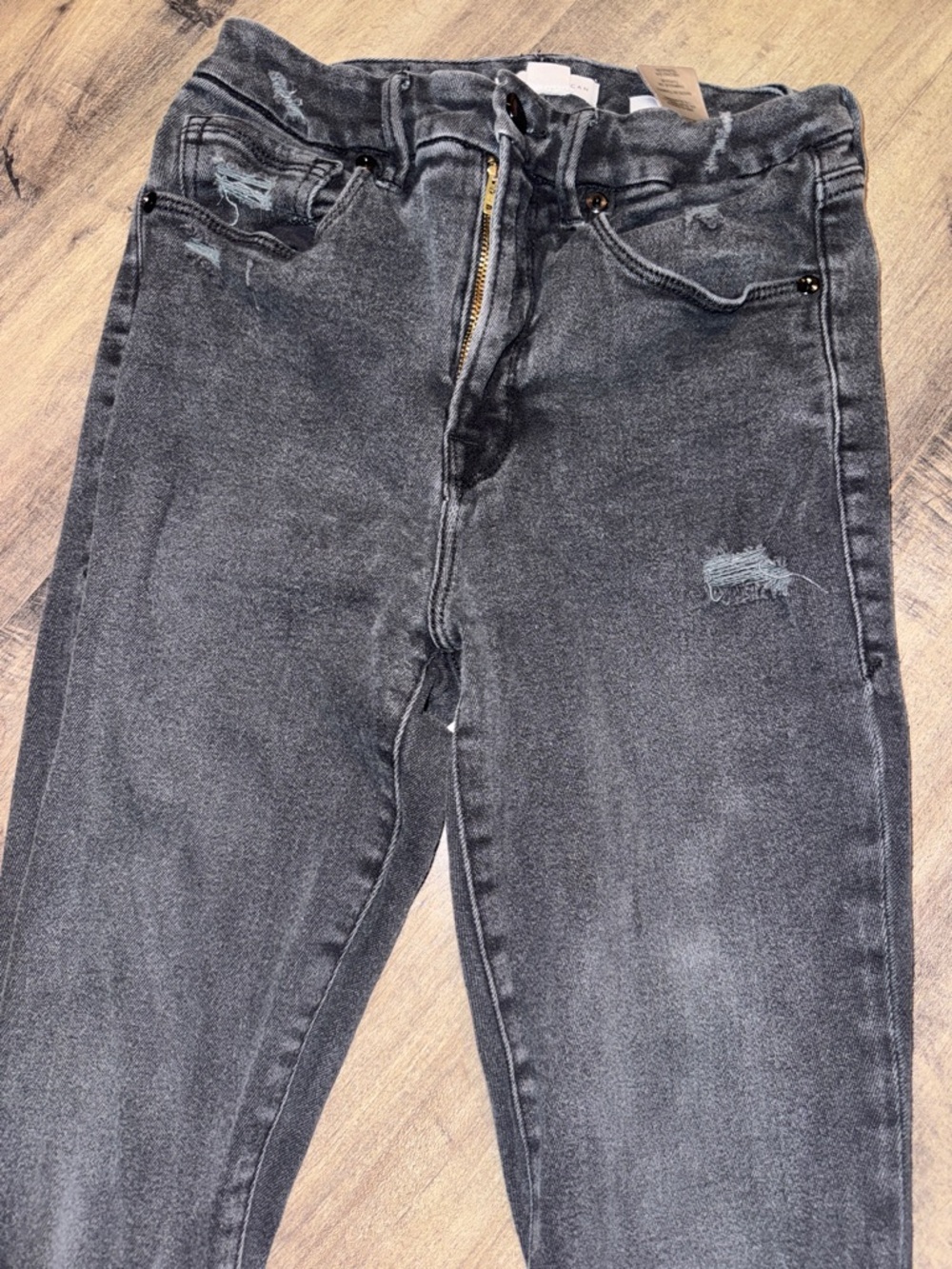 Good American Black Distressed Skinny Jeans High Rise Sz 2/26 Khloe K - Picture 5 of 12